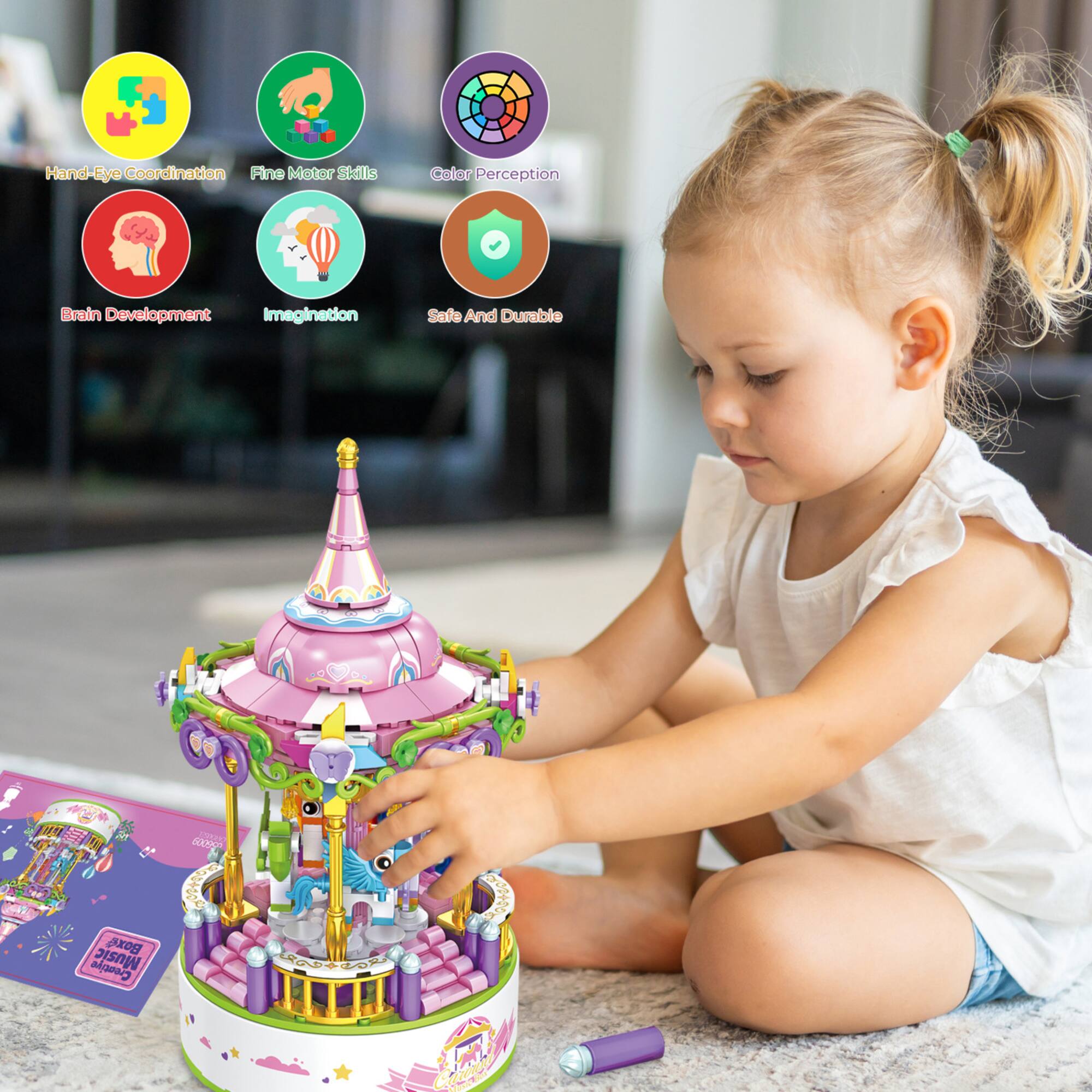Contixo BK02 Carousel Building Block with Music Box Set